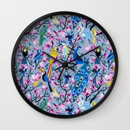 Tropical Birds Tree of Life – Powder Blue Wall Clock