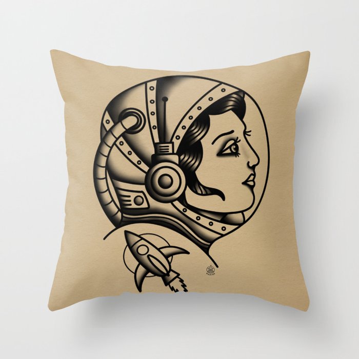 Space Girl Tattoo - BW Throw Pillow