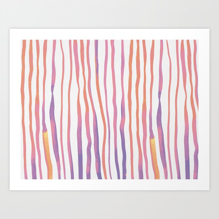 Vertical watercolor lines - pink and ultraviolet Art Print