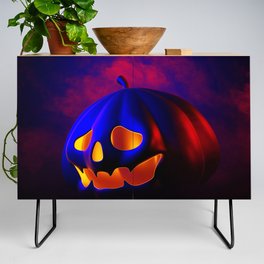 Happy Halloween Design with Pumpkins on Dark Background Credenza