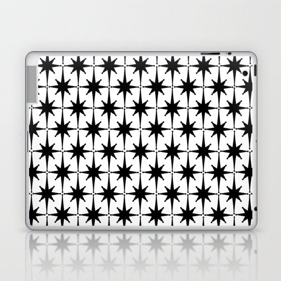 Midcentury Modern Atomic Starburst Pattern in Black and White Laptop & iPad Skin
