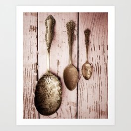 Three Spoons on Pink Wood Art Print