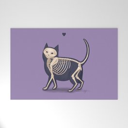 Skeleton Cat Purple Background Welcome Mat