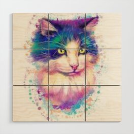 Yellowed eye  multi colored cat  Wood Wall Art