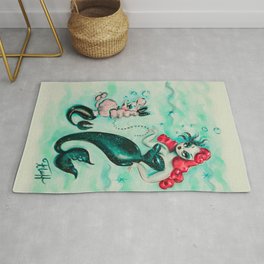 Glamorous Mermaid with Pink Poodle Mermaid Rug | Drawing, Poodles, Ocean, Mermaids, Aqua, Retro, Acrylic, Rockabilly, Turquoise, Pinupgirl 
