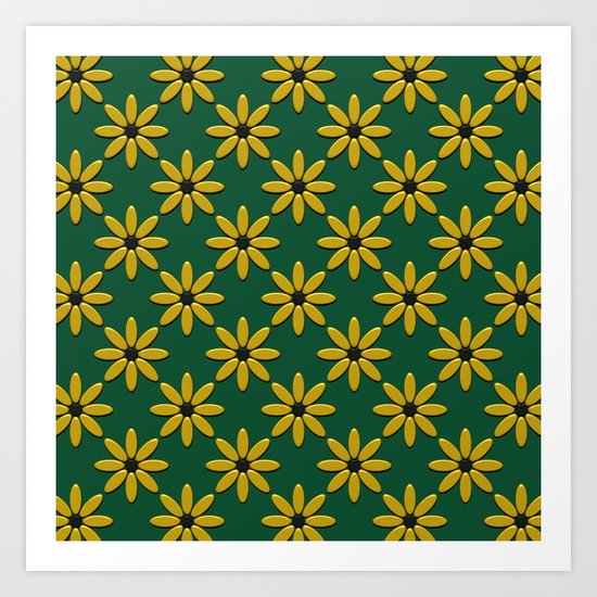 Yellow Flowers on Green Field Art Print