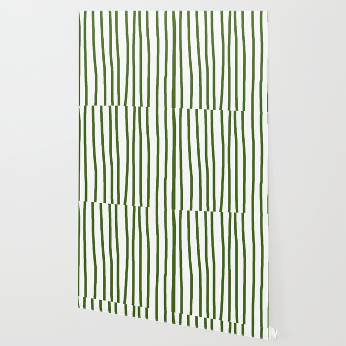 Simply Drawn Vertical Stripes In Jungle Green Wallpaper By