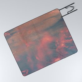 Abstract Pink Orange Sky Blue Watercolor Clouds Picnic Blanket