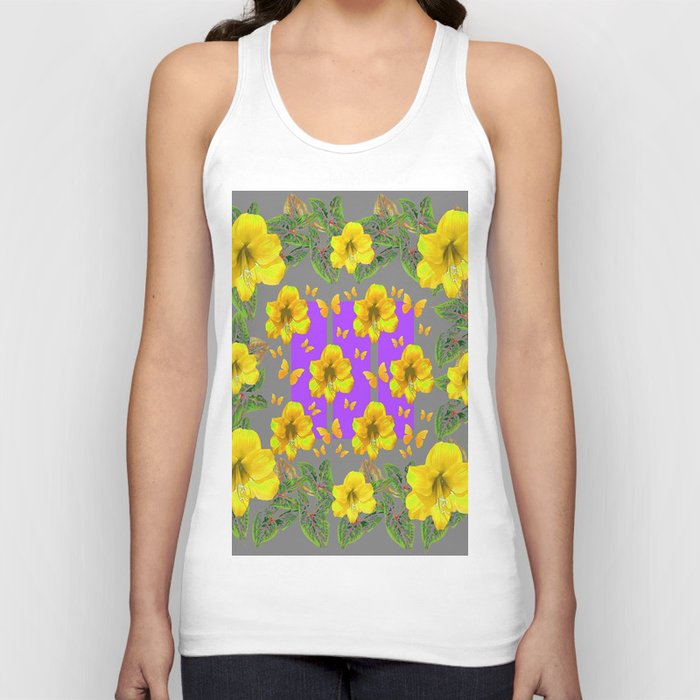 YELLOW AMARYLLIS FLOWERS BUTTERFLY FLORAL Tank Top