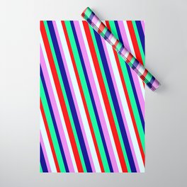 [ Thumbnail: Vibrant Violet, Dark Blue, Green, Red, and Light Cyan Colored Lines Pattern Wrapping Paper ]