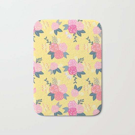 Sweet Roses on Yellow Bath Mat