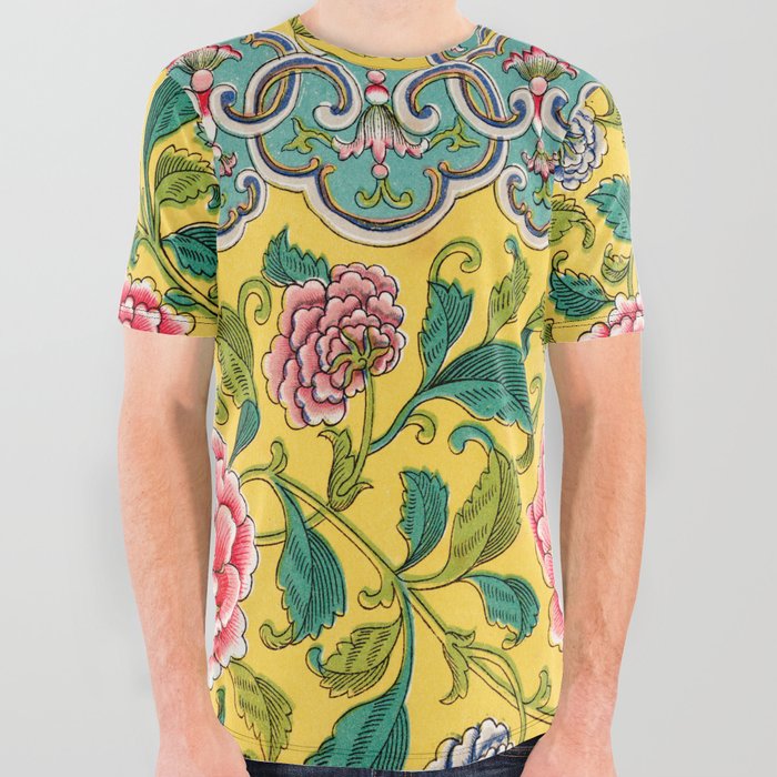 Chinese floral illustration All Over Graphic Tee