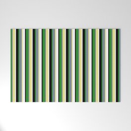 [ Thumbnail: Eyecatching Tan, Light Slate Gray, Forest Green, Black, and White Colored Lined/Striped Pattern Welcome Mat ]