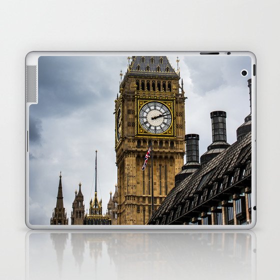 Great Britain Photography - Big Ben Under The Gray Rain Clouds Laptop & iPad Skin