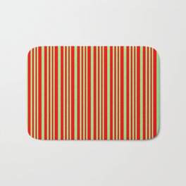 [ Thumbnail: Light Green & Red Colored Striped Pattern Bath Mat ]
