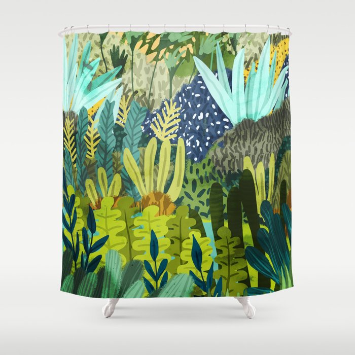 Wild Jungle Painting, Forest Dark Botanical Nature, Plants Tropical Eclectic Modern Illustration Shower Curtain