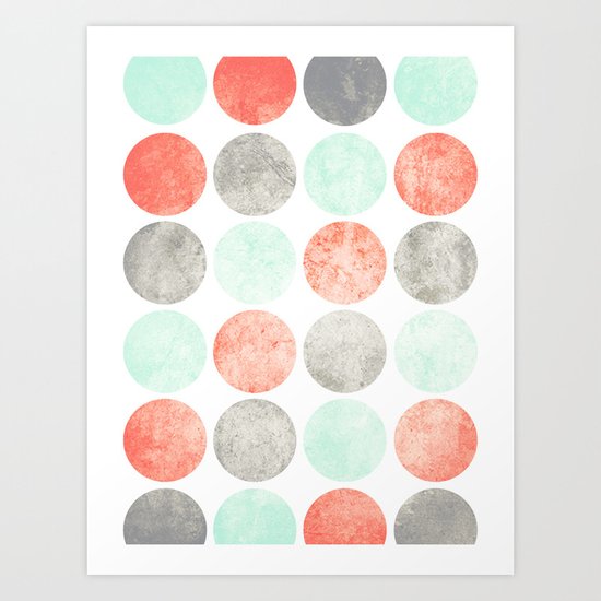 Circles (Mint, Coral & Gray) Art Print