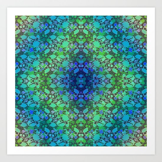 Lila's Flowers Repeat Blue Art Print