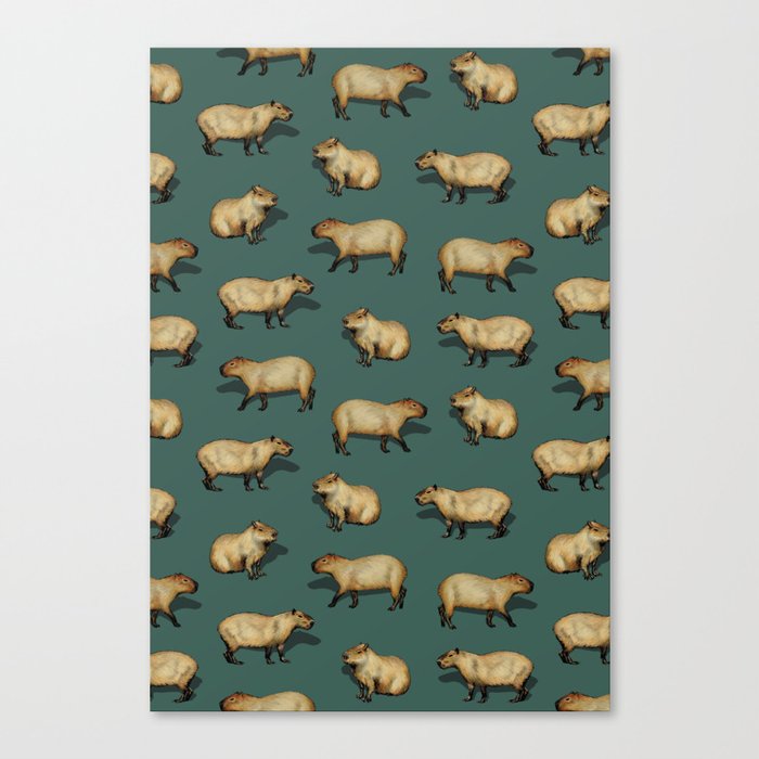 Cute Capybara Pattern - Giant Rodents on Dark Teal Canvas Print by Beth ...