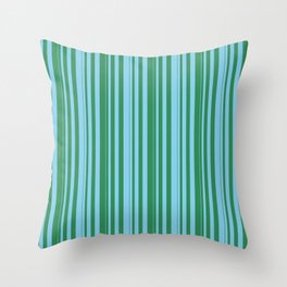 [ Thumbnail: Sea Green and Sky Blue Colored Stripes/Lines Pattern Throw Pillow ]