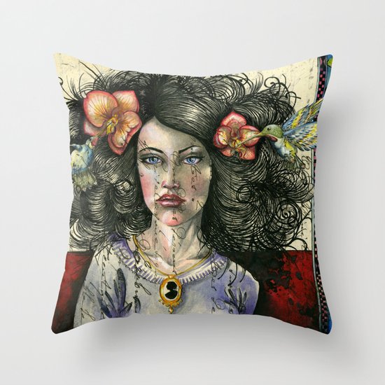 She Had Hummingbirds in Her Hair Throw Pillow