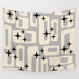 Retro Mid Century Modern Abstract Pattern 576 Gray Black Wall Tapestry