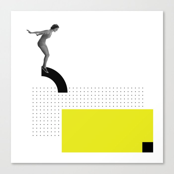 JUMP, Collage Art, Black and White photo, Graphic Art Canvas Print