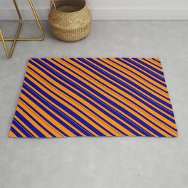 [ Thumbnail: Dark Orange and Dark Blue Colored Lined/Striped Pattern Rug ]