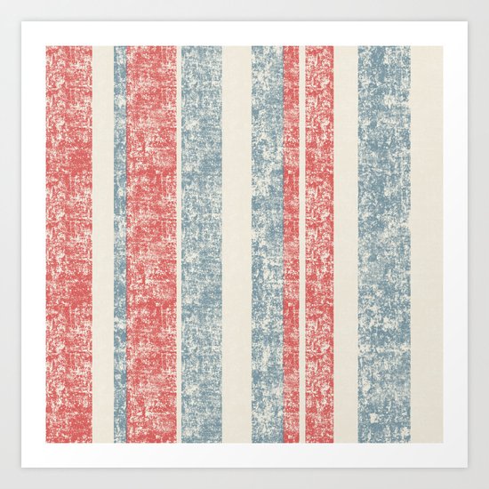 Maritime Navy Stripes Stripe in Red White Blue-Vertical on #Society6 Art Print
