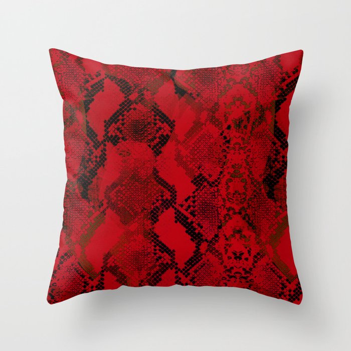 Red snake skin animal print pattern Throw Pillow by medsis Society6