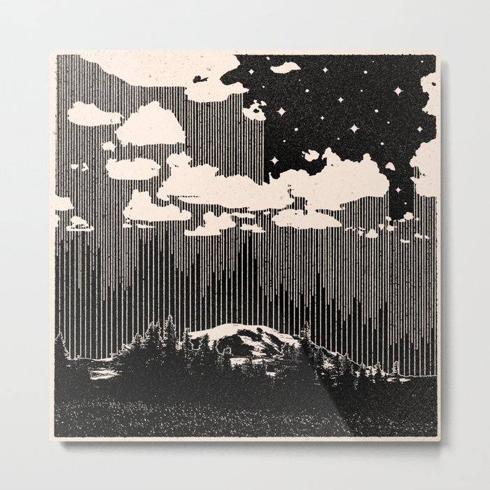 Nighttime Landscape with Line Art Metal Print