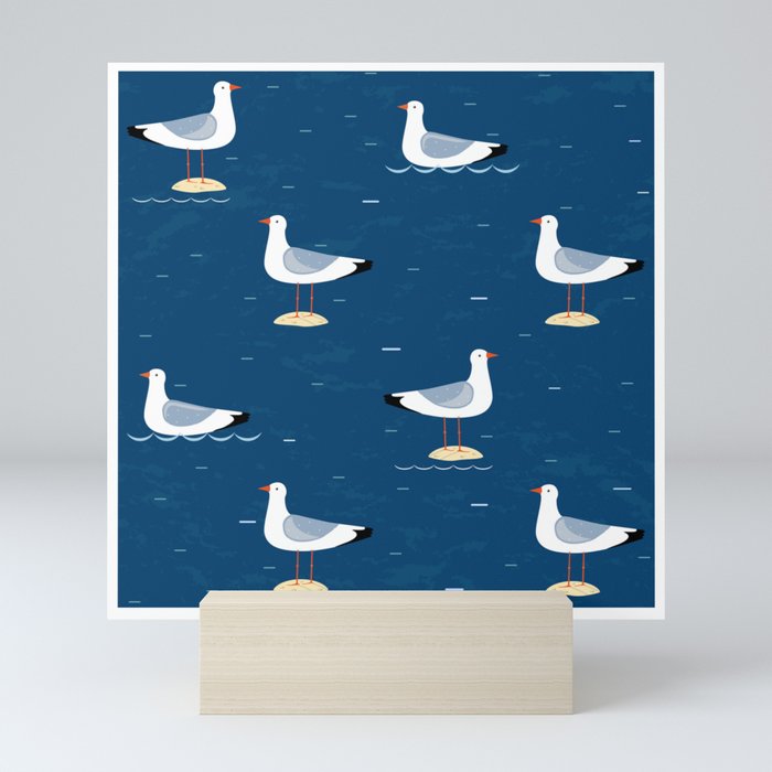 Seagulls blue Mini Art Print