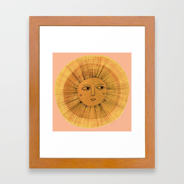 Sun Drawing Gold and Pink Framed Art Print