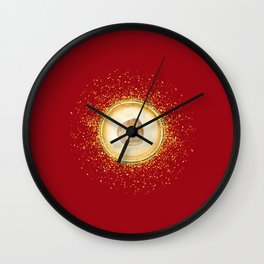 Watercolor Seashell Gold Circle Pendant on Red Wall Clock