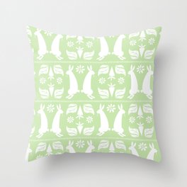 Spring Bunny Rabbit Pattern (Green) Throw Pillow