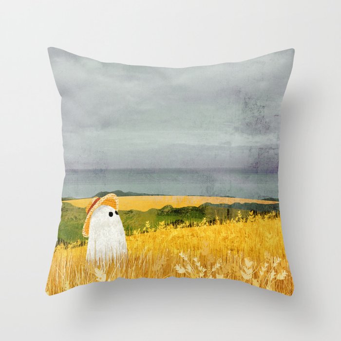 There's a ghost in the wheat field again... Throw Pillow