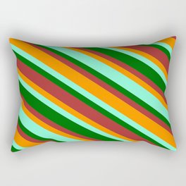 [ Thumbnail: Aquamarine, Dark Green, Brown & Dark Orange Colored Pattern of Stripes Rectangular Pillow ]