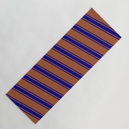 [ Thumbnail: Sienna and Blue Colored Lines/Stripes Pattern Yoga Mat ]