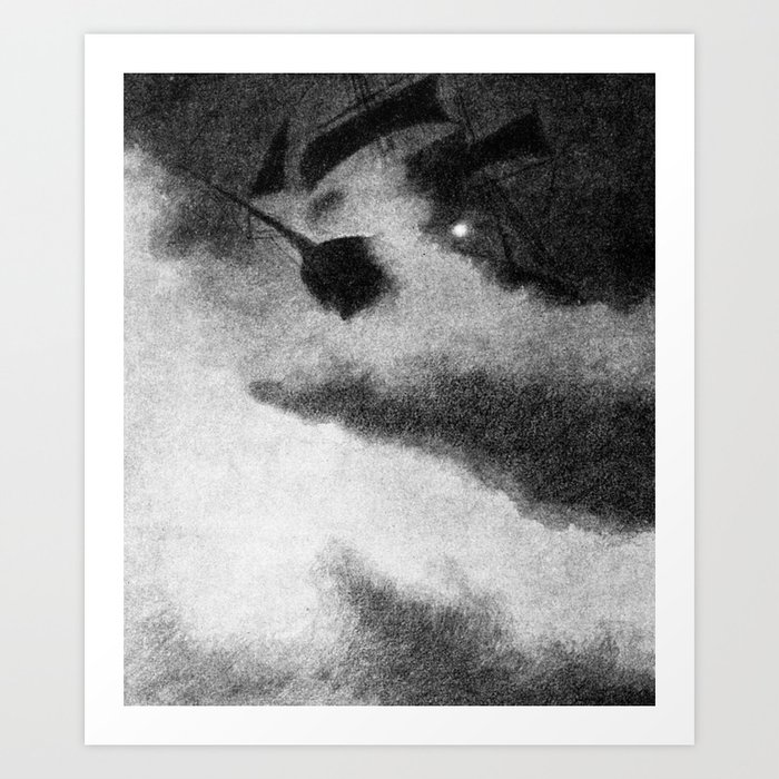 Ship in Storm by Lighthouse Theodor Kittelsen Art Print