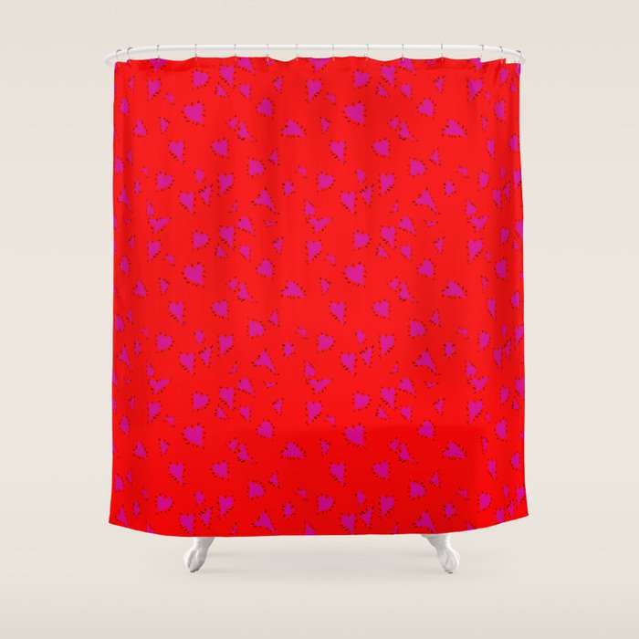 Scattered Hand Drawn Bright Hot Pink Painted Hearts Pattern On