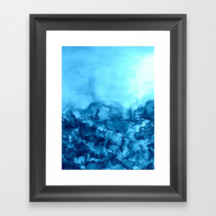 INTO ETERNITY, TURQUOISE Colorful Aqua Blue Watercolor Painting Abstract Art Floral Landscape Nature Framed Art Print