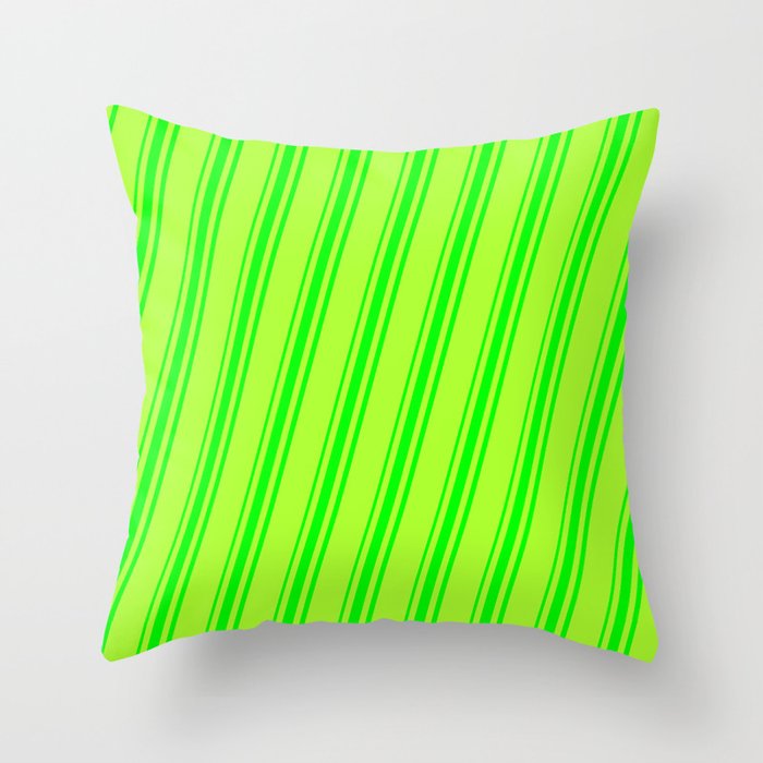 Light Green and Lime Colored Striped Pattern Throw Pillow