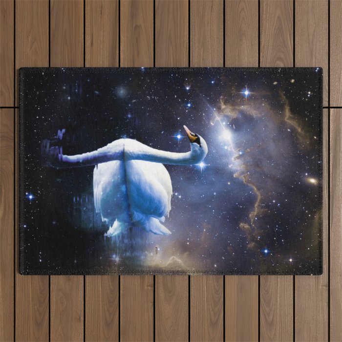 Swan Swans Swimming In Cosmic Space Galaxy Outdoor Rug