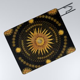 "Black & Gold Vault Mandala" Picnic Blanket