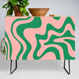 Liquid Swirl Retro Abstract Pattern in Pink and Bright Green Credenza