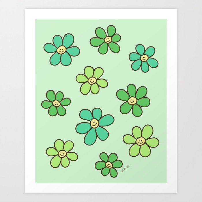 Happy Green Daisy Pattern Art Print