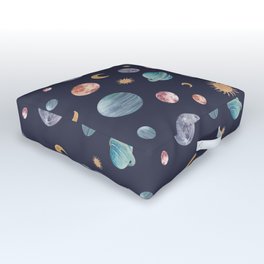 Watercolor planets, suns and moons - galaxy pattern Outdoor Floor Cushion