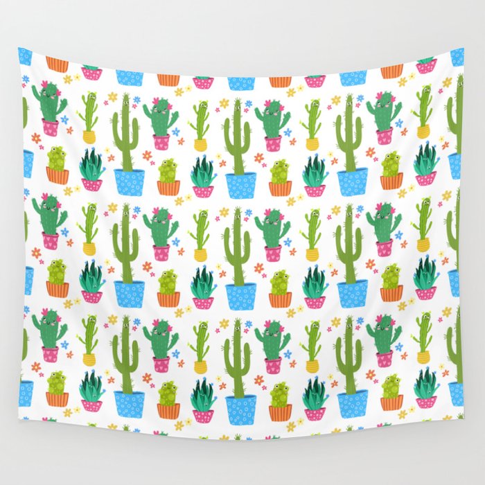 Seamless funny cactus pattern Wall Tapestry