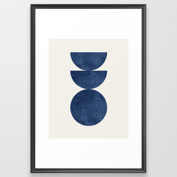 Woodblock navy blue Mid century modern Framed Art Print