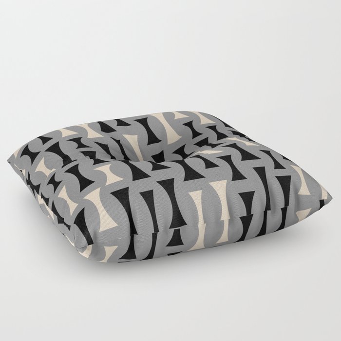 Retro Mid Century Modern Abstract Pattern 822 Black Gray and Beige Floor Pillow